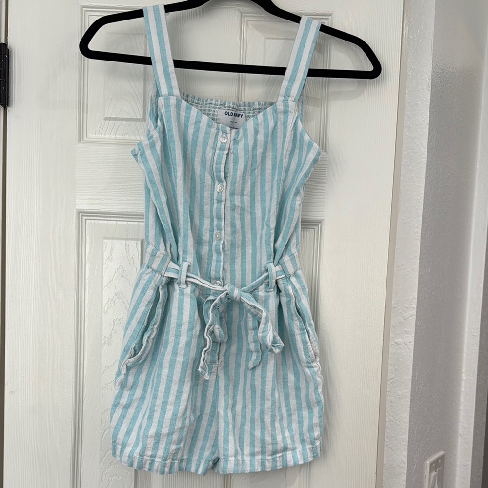 Old Navy Light Blue and White Striped Romper